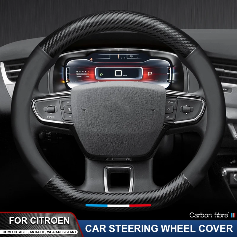 

Anti-slip Leather Carbon Fiber Steering Wheel Cover For Citroen C1 C2 C3 C4 C5 C6 C4L VTS Berlingo Picasso Aircross Sega Elysee