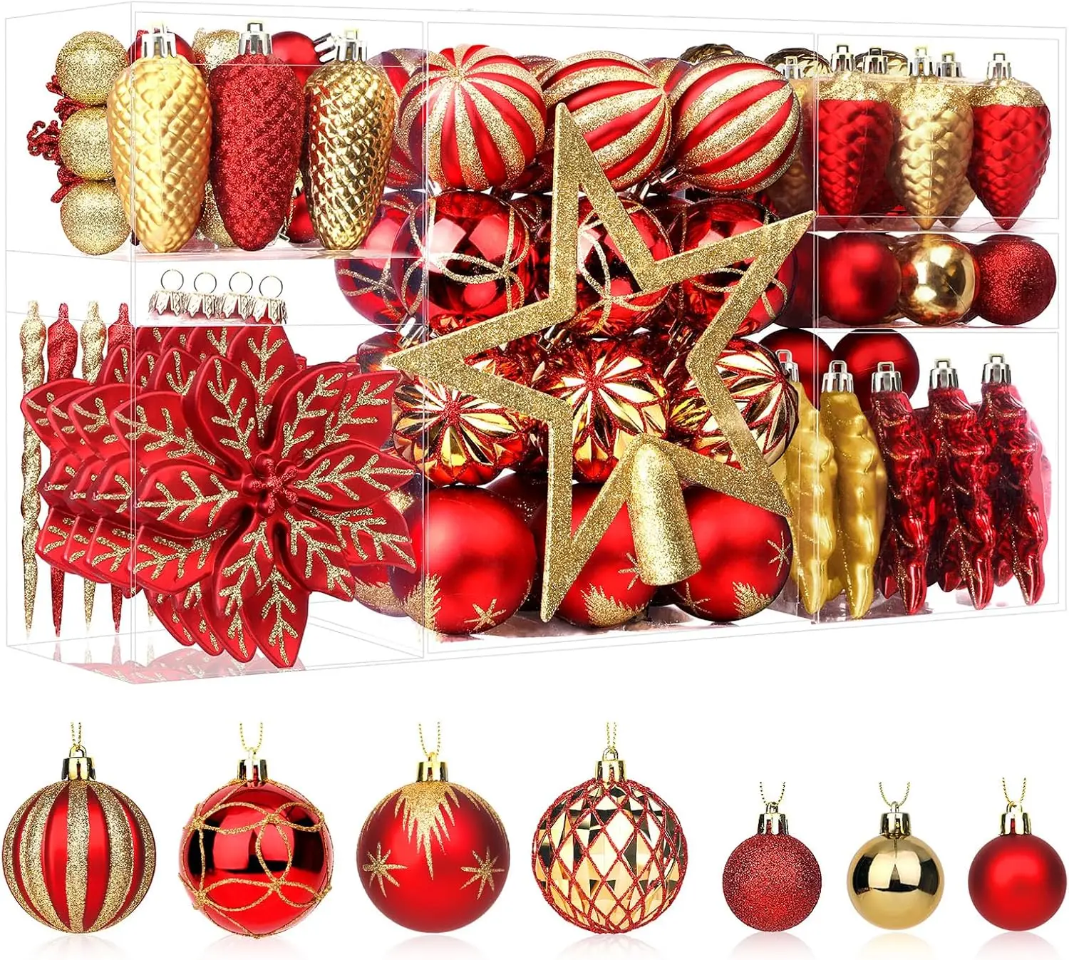 

106PCS Shatterproof Christmas Balls Ornaments Set, Colorful Plastic Baubles for Tree Decor with Hanging Hooks
