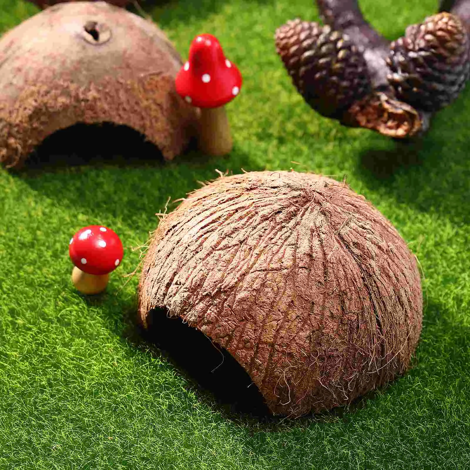 POPETPOP 2pcs Coconut Shell Natural Hut Reptile Hideouts Reptile Cave for Lizard Spider Snail Hermit Crab