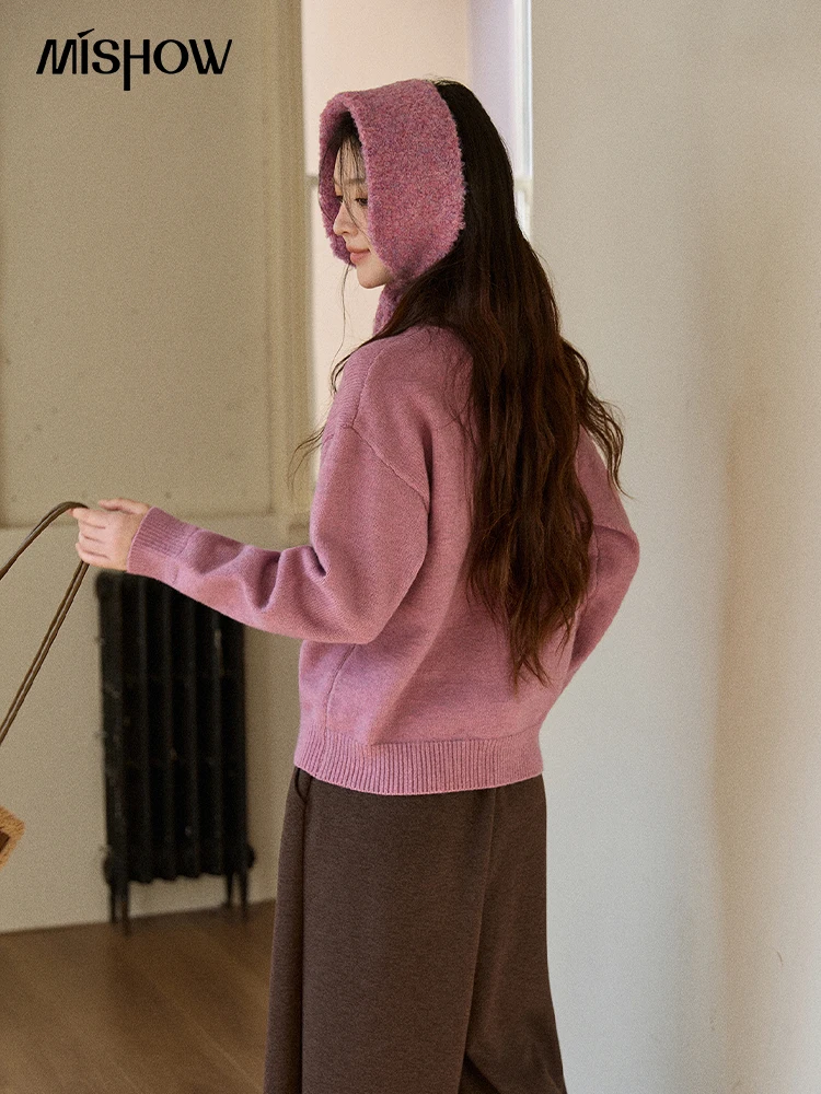 MISHOW-suéter grueso de Jacquard para perro para mujer, Tops de punto suaves y sueltos de lana ártica morada para invierno (diadema no incluida) MXE88Z2599