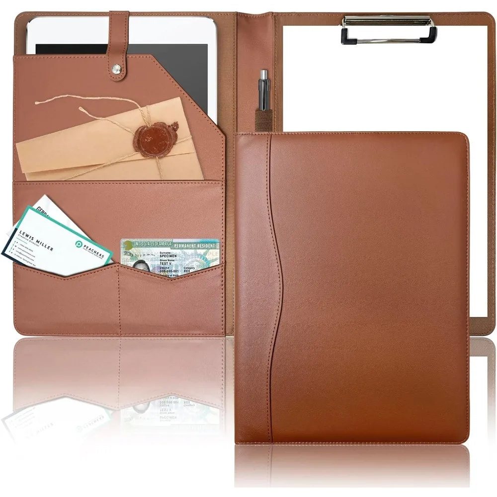 

Папка-портфель Padfolio, кожаная папка-буфер обмена, портфель, переплет с крышкой, коричневая папка с карманами, складывающаяся