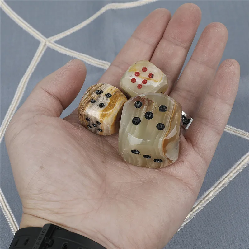 Natural Afghan Jade Striped Crystal Dice Multi-Faceted Game Dice Sieve Entertainment Board Game Digital Crafts Decoration