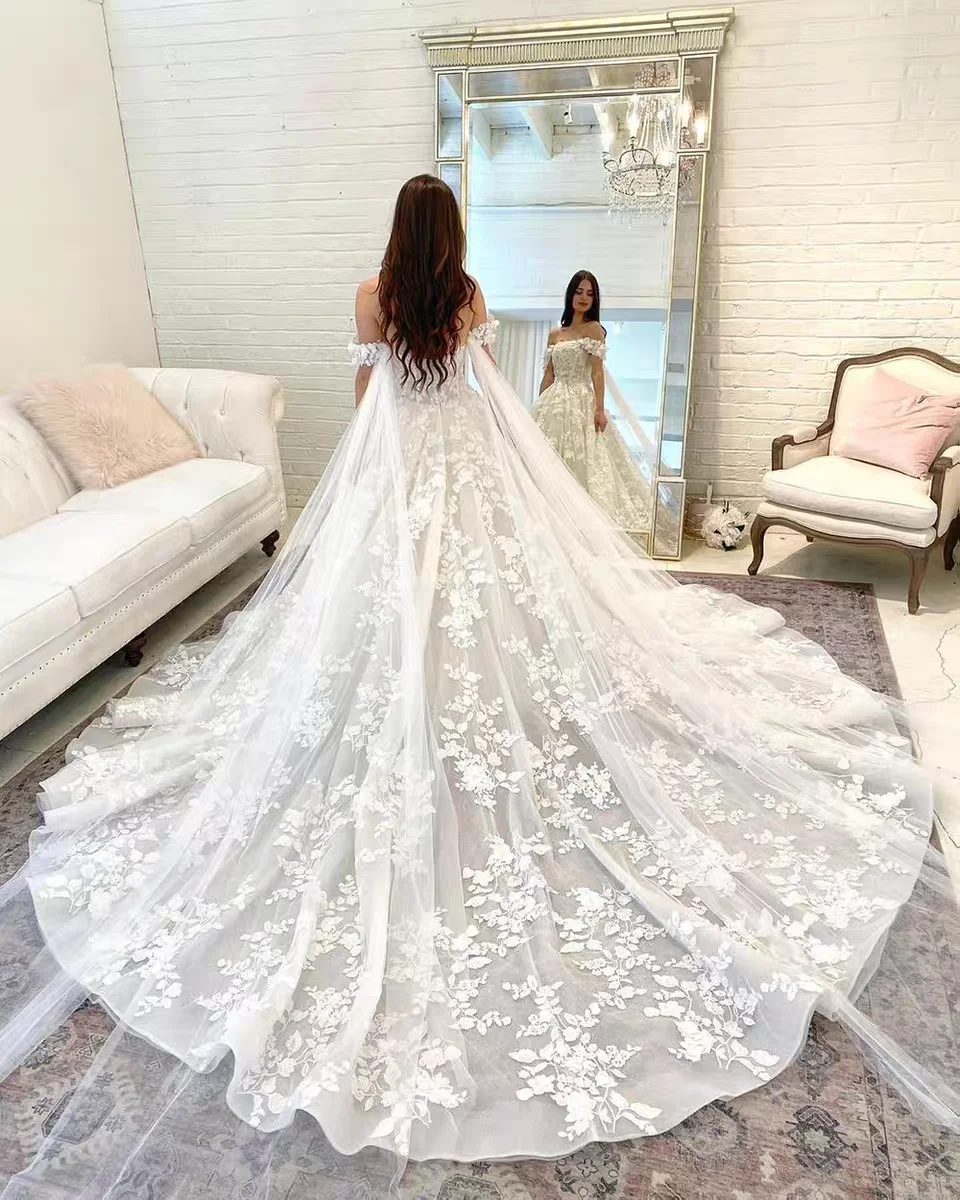 Vestido De Novia con escote Corazón, traje De baile exquisito con apliques, hombros descubiertos, espalda descubierta y cordones, 2024