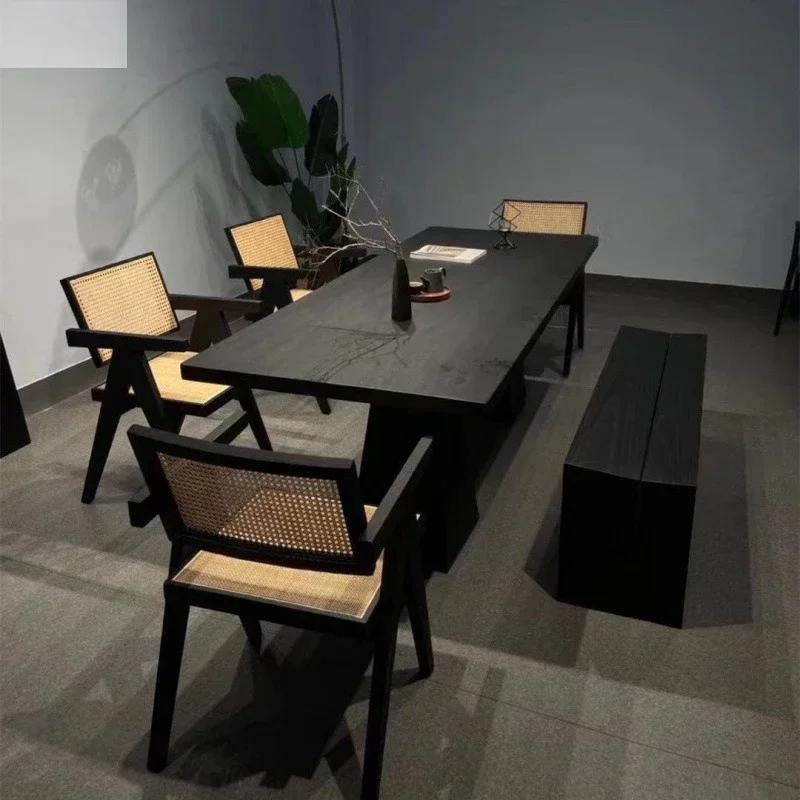 

New Chinese-style desk light luxury workbench carbonized black simple creative table