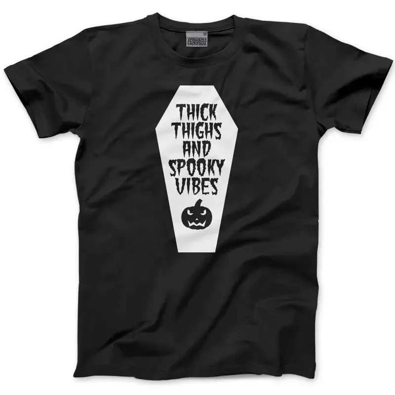 Thick Thighs Spooky Vibes Coffin T Shirt Witch Halloween Party Goth