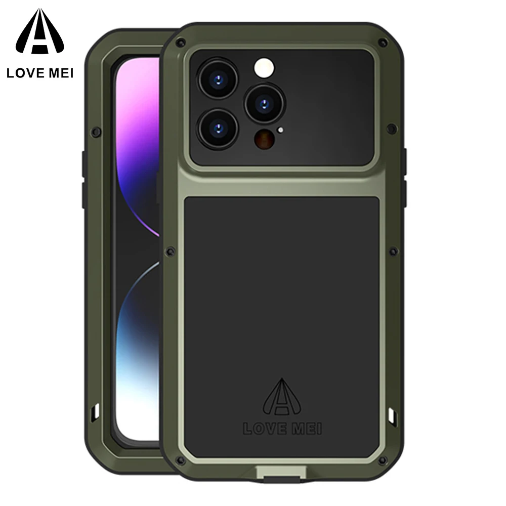 LOVE MEI For iphone 14 Pro Max Metal Armor Case 13 12 Mini 11 Xs X Xr 7 8 Plus SE 3 Military Shockproof Cover Built-in Protector