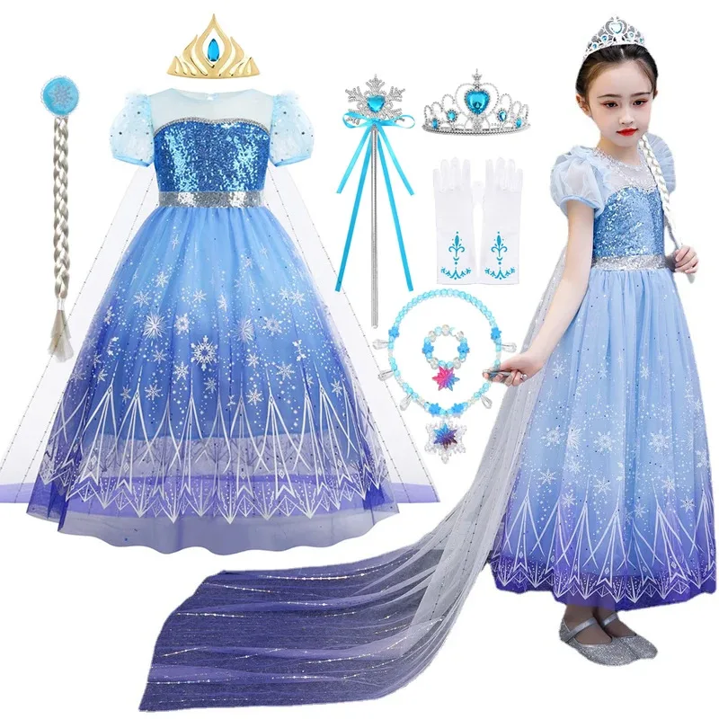 

Elsa Kid Princess Girls Dress Kids Cosplay Halloween Vestidos Children Costume Birthday Party Dress