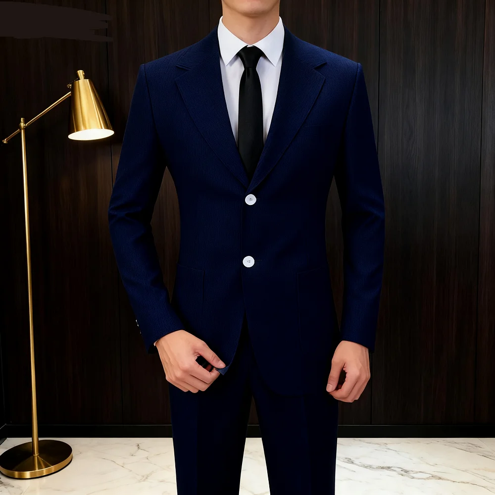 

Men's Summer Sky Blue Seersucker Wedding Suit Notch Lapel Jacket Pants Casual Wedding Guest Luxury Clothes for Gentleman