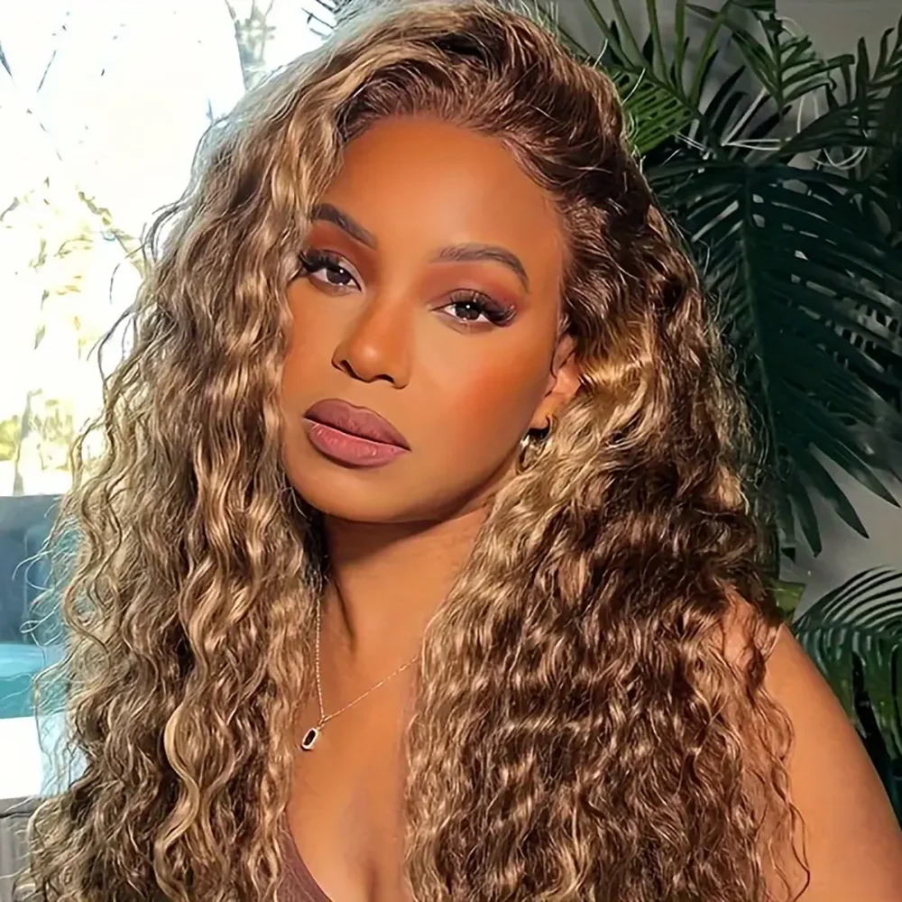 

36 Inches Deep Wave Highlight 13x6 HD Lace Frontal Wigs Human Hair Honey Blonde Curly 13x4 Lace Front Human Hair Wigs For Women