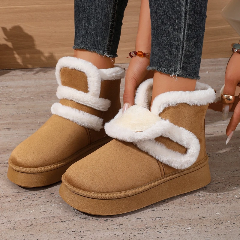 Simple Round Toe Thick Soled Comfortable Women's Shoes Women's Snow Boots Winter Fashion Retro Style Solid Color Casual Boots