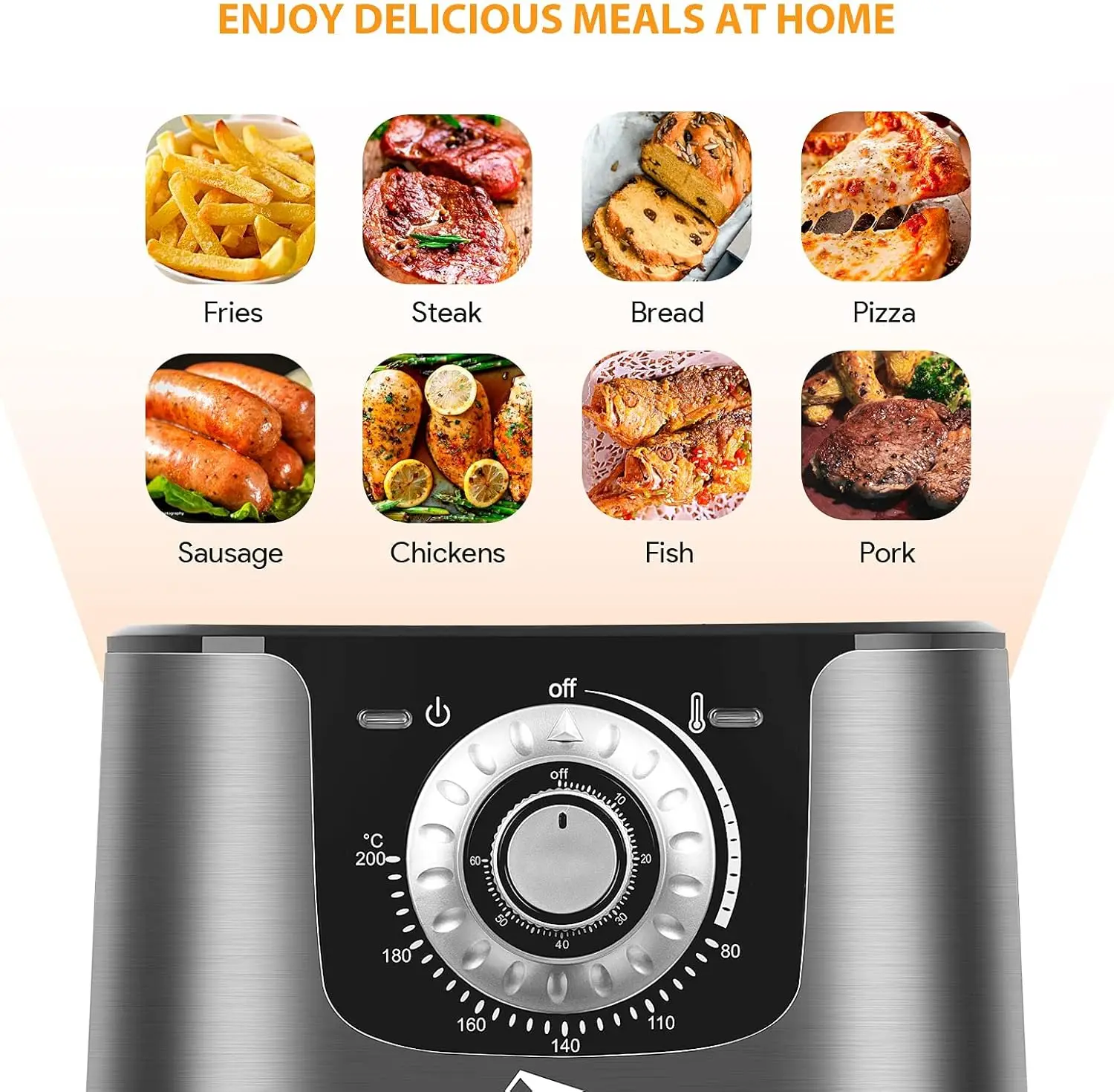 5.8 Quart Air Fryer, 1700W Oilless Cooker, Non-Stick Basket, Manual Control with Timer & Temp Knob, Black