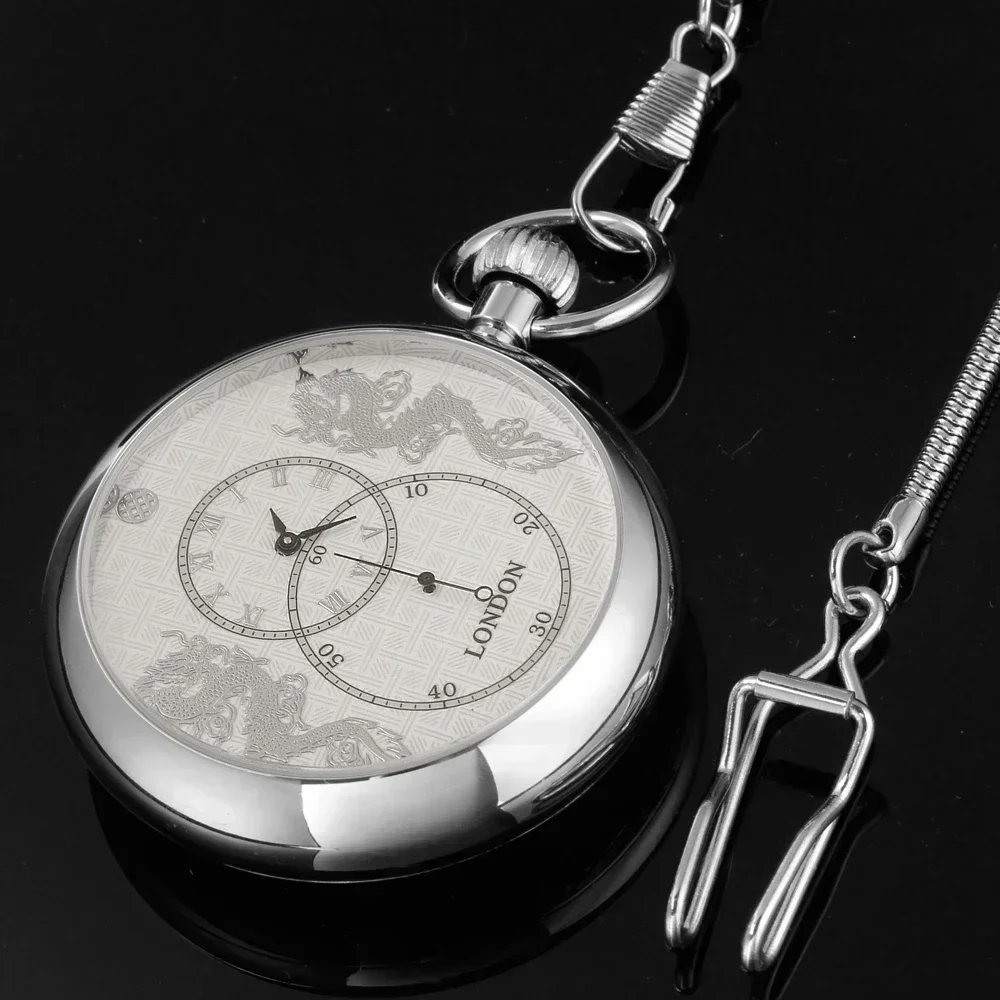 ساعة جيب ميكانيكية قاطرة Steampunk فضية ممتازة، علبة صياد جرح يدويًا، ساعة مع صندوق هدايا