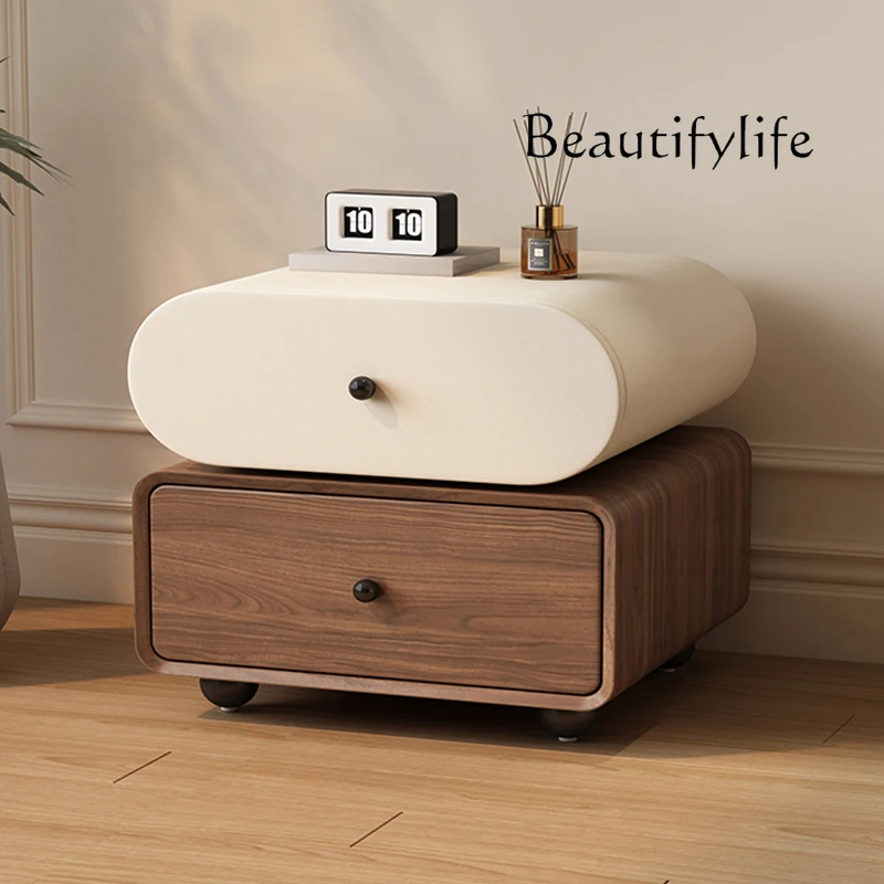 

Light luxury high-end solid wood rotating bedside table, simple modern medieval home bedroom creative new model