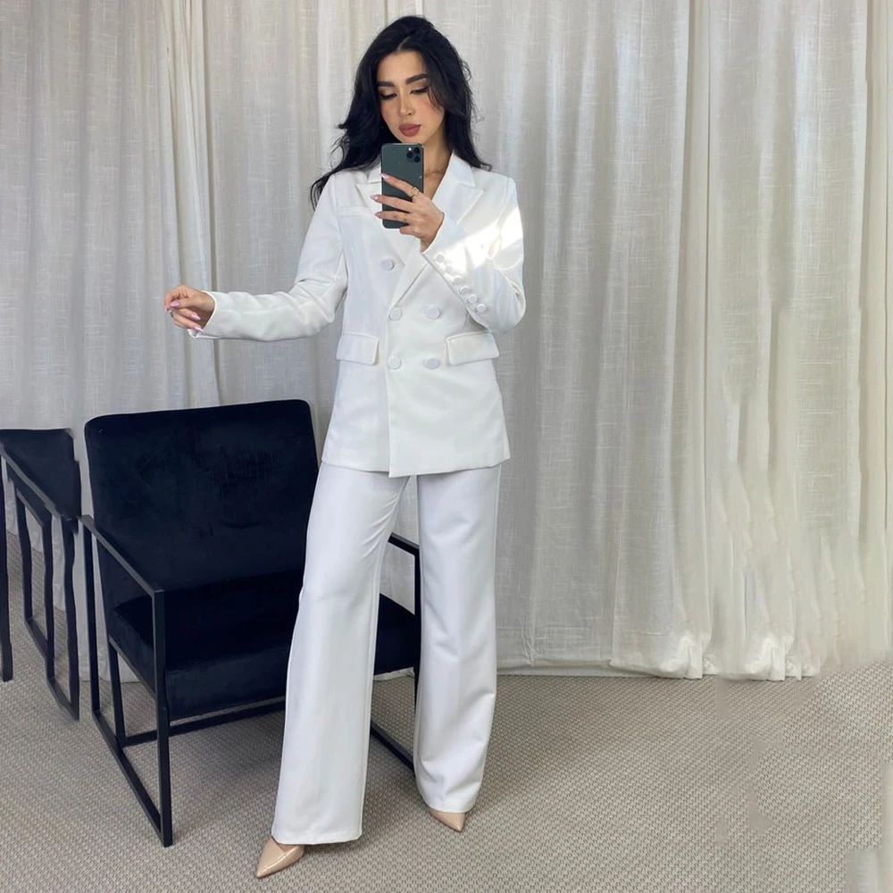 

Luxury White Women's Suits Fashion Double Breasted Peak Lapel Slim Fit Female Clothing High Quality 2 Piece Jacket Pants Outfits
