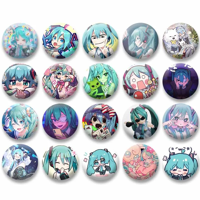 Insignia de forma redonda de cantante Virtual Mik Kawaii, broche de dibujos animados a presión, proyecto de Anime Sekai, alfileres de solapa, accesorios para bolso, regalos para niños