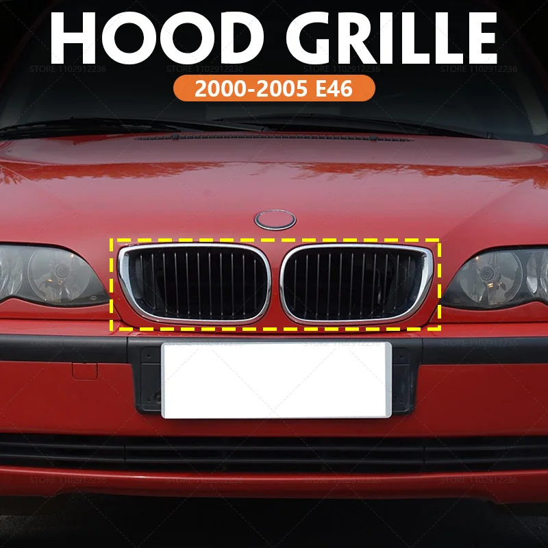 

for 2000-2005 E46 BMW 320i 325i 325xi 330i 330xi Chrome and Black Kidney Front Hood Grille 51137030545 51137030546