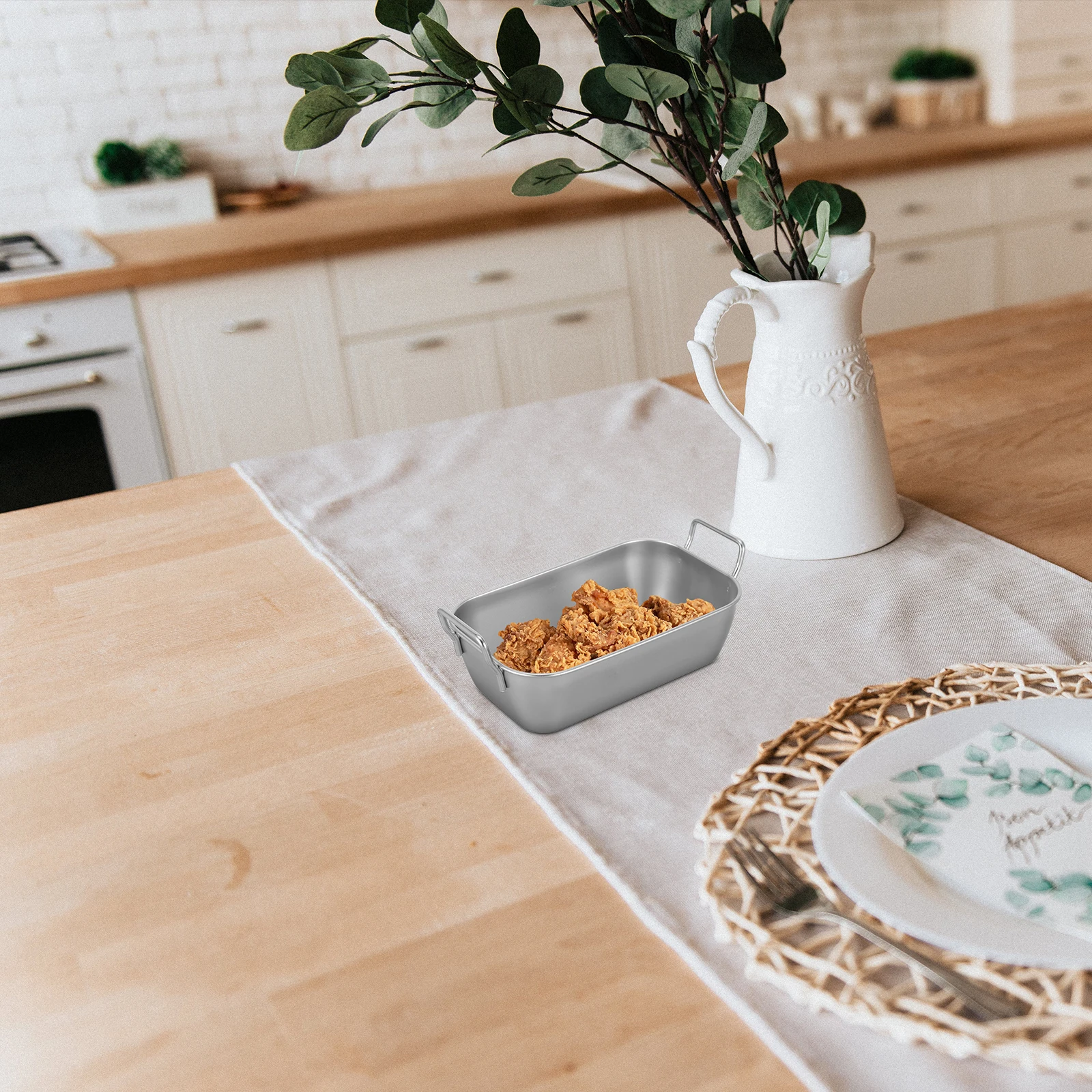 

2Pcs Stainless Steel Food Tray Square Shape Comfortable Handle Ideal for Snacks Fruits and Fried Chicken Storage Tray