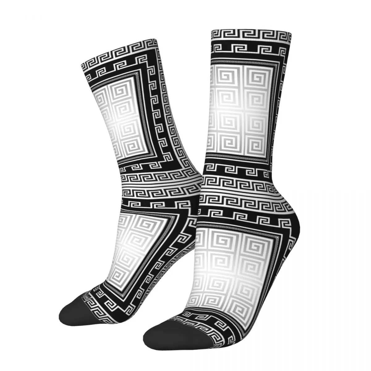 

Happy Funny Men's Socks Hip Hop Greek Key White Silver Gray Sock Polyester Graphic Women Socks Spring Summer Autumn Winter