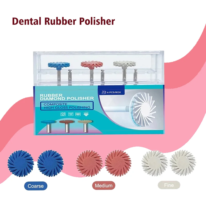 6Pcs/Box RA Coarse Fine Medium Dental Rubber Polisher Disc Wheel kit 3 Color Composite Resin Polishing Spiral Dentist Tool