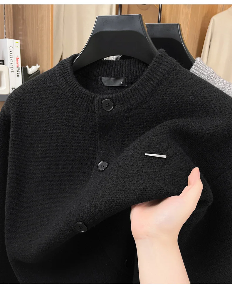 

Cardigan Solid Color Simple and Versatile Sweater Men's Autumn and Winter New Style Lazy Style Loose Casual Knit Sweater Jacket
