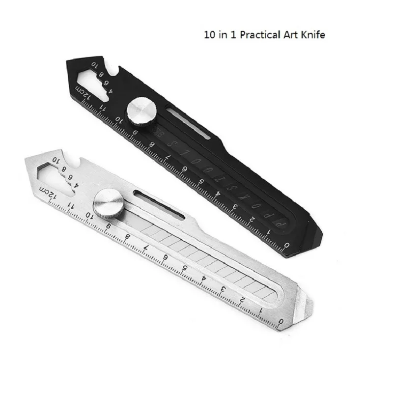 Cuchillo multiusos 10 en 1, exquisitos cuchillos de papelería artística 3CR13, caja de herramientas totalmente de acero para ahorrar trabajo, cortador de papel artesanal