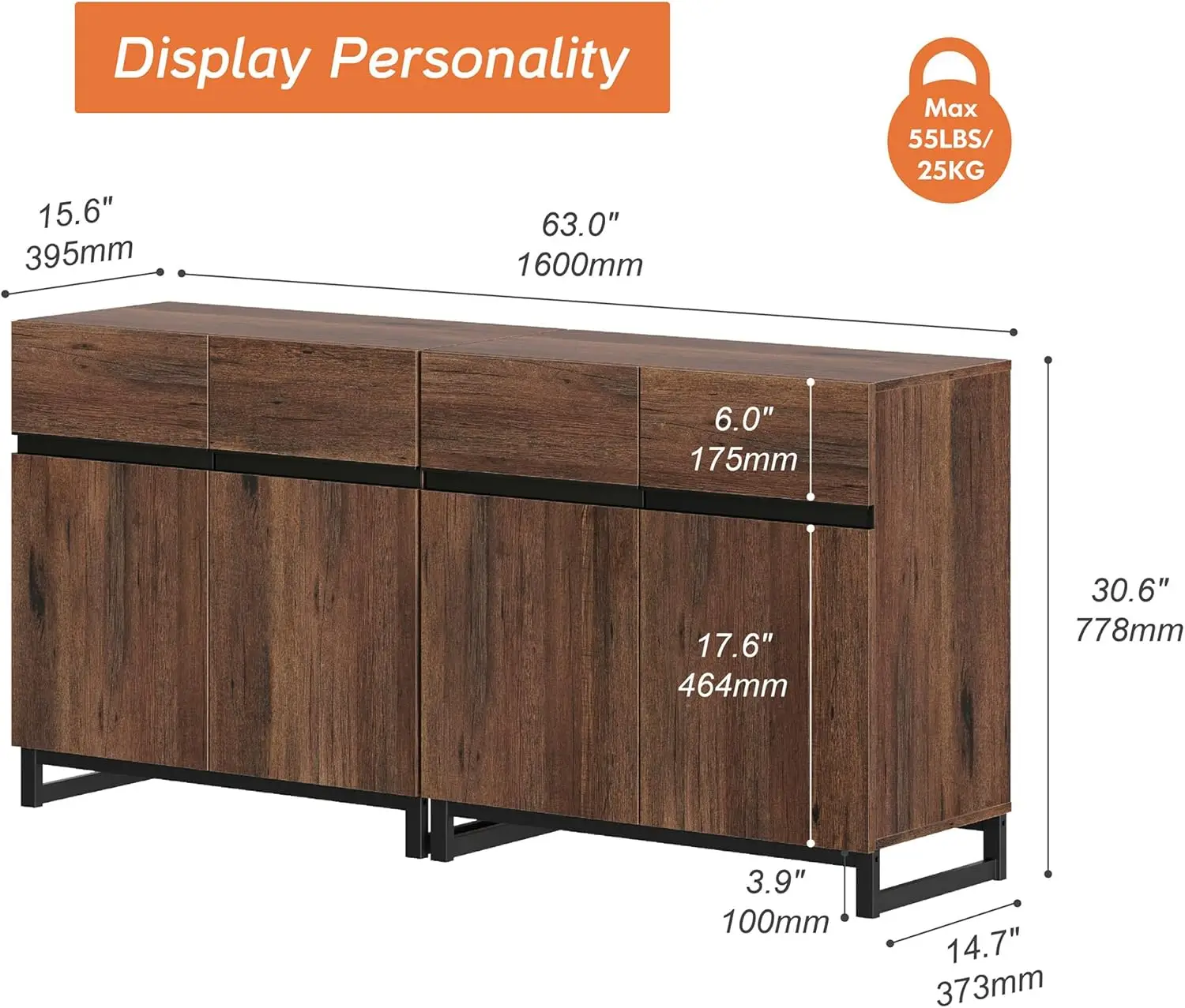 Multifunctional Sideboard Buffet Cabinets Modern Sideboard with Adjustable Shelf Metal Base Cabinet Storage Cabinet for Kitchen