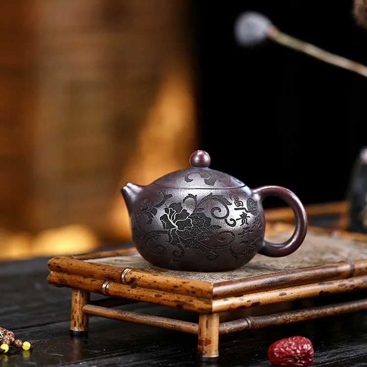 320cc Yixing purple clay teapot, original ore, ancient red clay, handmade Xishi flower blooming, rich and prosperous tea pot