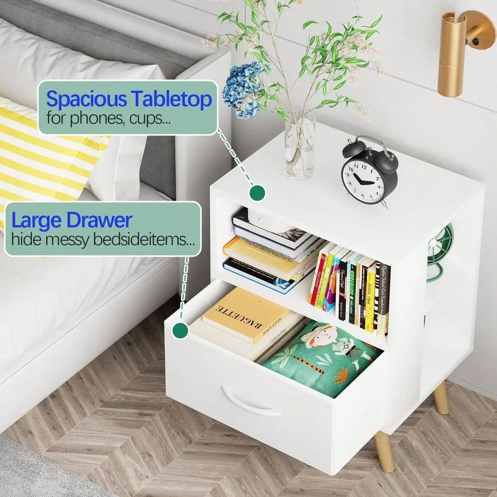 Table, Modern Open Storage Side Table, DoubleTier Nightstand, Suitable For Small Spaces, Living Rooms, And Bedrooms.