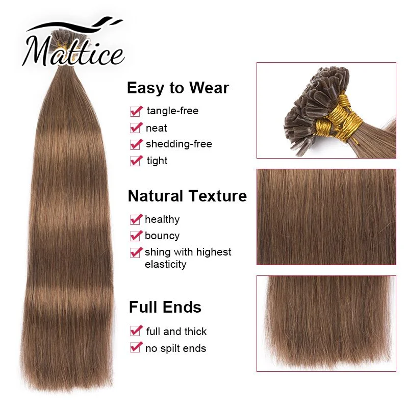 U Tip Human Hair Extensions Remy Fusion Hair Extension Keratin Glue Nail Bond Capsule Natural Straight Human Hair Extensions