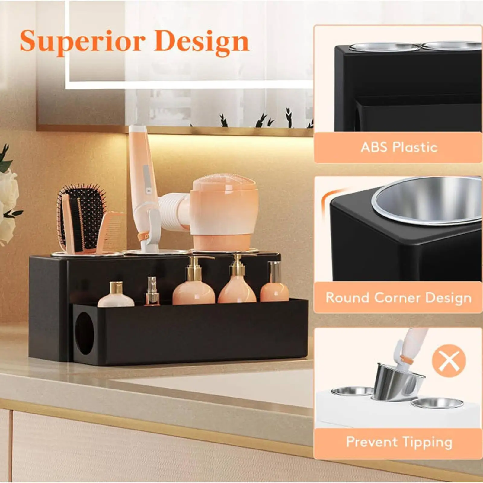Countertop Minimalist Hair Blow Dryer Holder for Vanity Kitchen Curling Iron - view 4