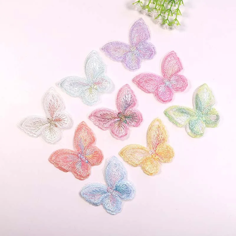 15 個のコンピュータ刺繍オーガンザ衣類パッチワーク、二層刺繍パッチワーク、蝶パッチワーク