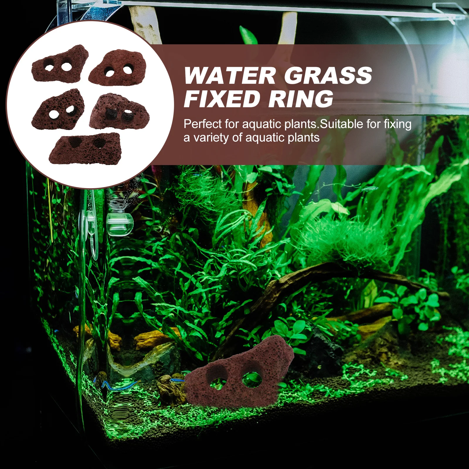 

5Pcs Volcanic Rocks Ornament Creative Aquarium Plant Fixed Ring Water Grass Fixed Ring Fish Tank Stone Decor Fish Landscape