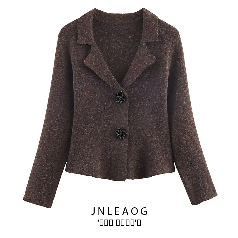 

Faionable Knitted Suit Jaet Women's Autumn New Sle JNLEAOG Pearl Button All-Match Jewelry Design Long Sve Coat