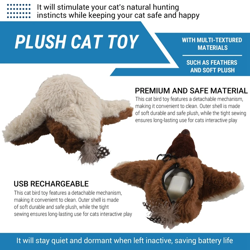 Interactive Cat Toys, Rechargeable Chirping Flapping Birdplush Kitten Exercise Toys