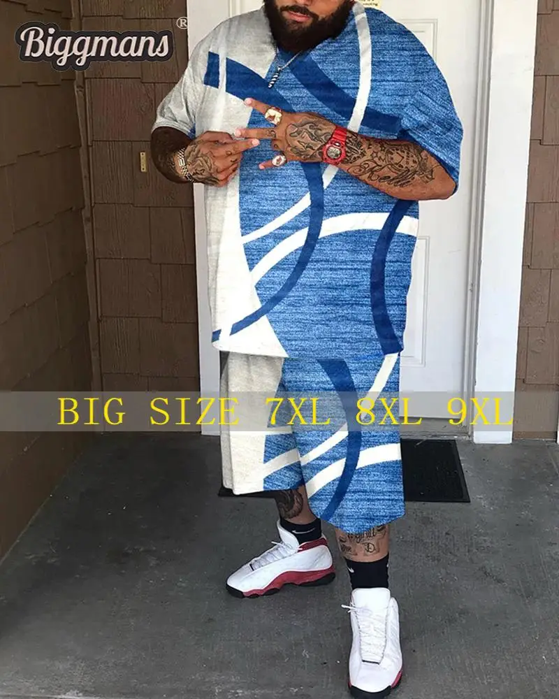 Biggmans Plus Size for Men's Clothing Abstract Print Casual Sleeve Pattern and Blue Short Sleeves Shirt Big and Tall 9Xl