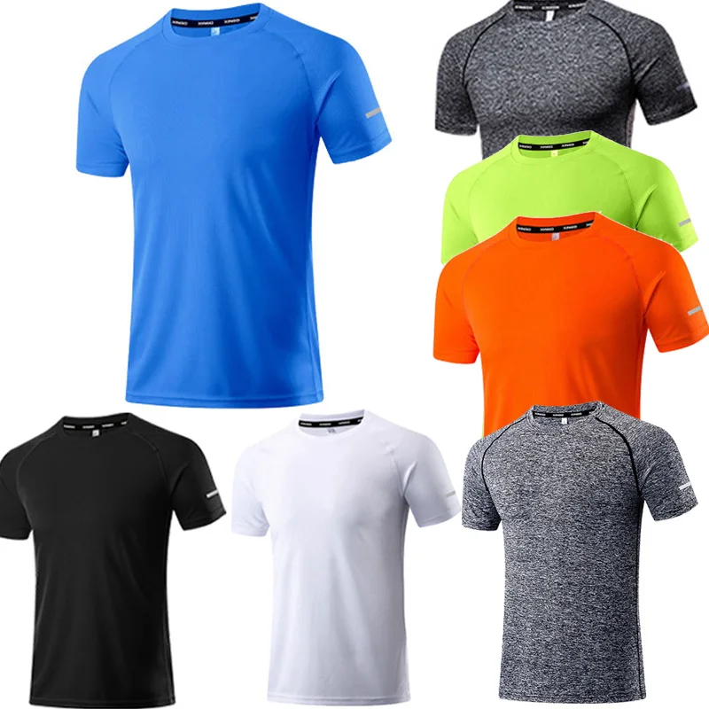 8 Color Quick Dry Reflective Men's Running T-Shirts Compression Sport T-Shirts Fitness Gym Tees Men's Soccer Jersey Sportswear