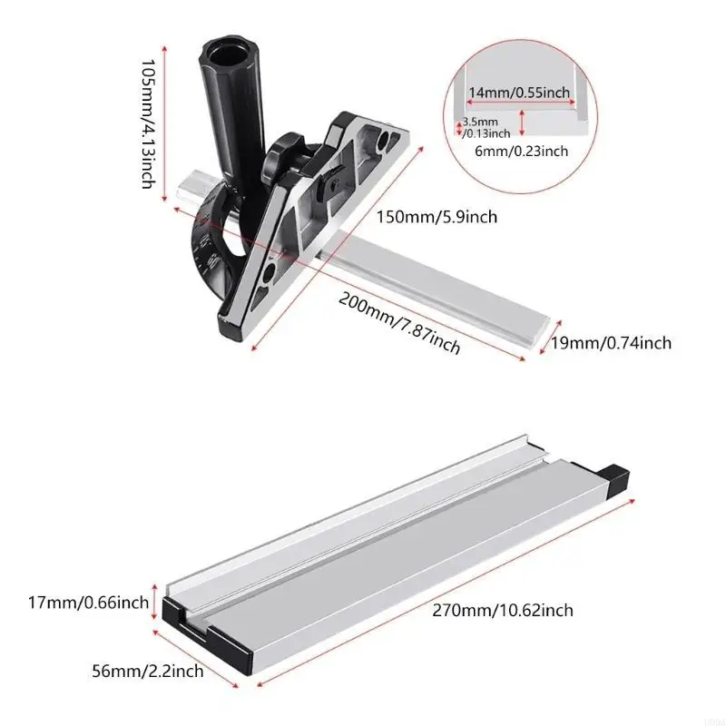 مسطرة لوحة زاوية الألومنيوم لجدول نشر طاولة كتلة دفع سور قابلة للتعديل مقاييس القطع الخشبية الخشبية