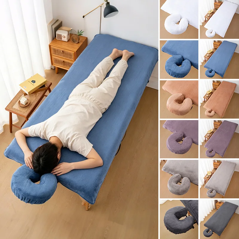 Coral Fleece Massage Bed Sheet And U Shape Pillow Cover Set For Professional Beauty Salon SPA Center Facial Body Massage Studio