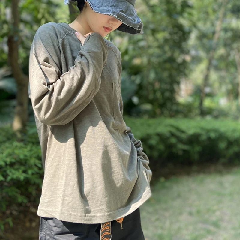 

Kapital Vintage Hirata модная простая вышитая флаг свободная мужская универсальная футболка с круглым вырезом и длинными рукавами