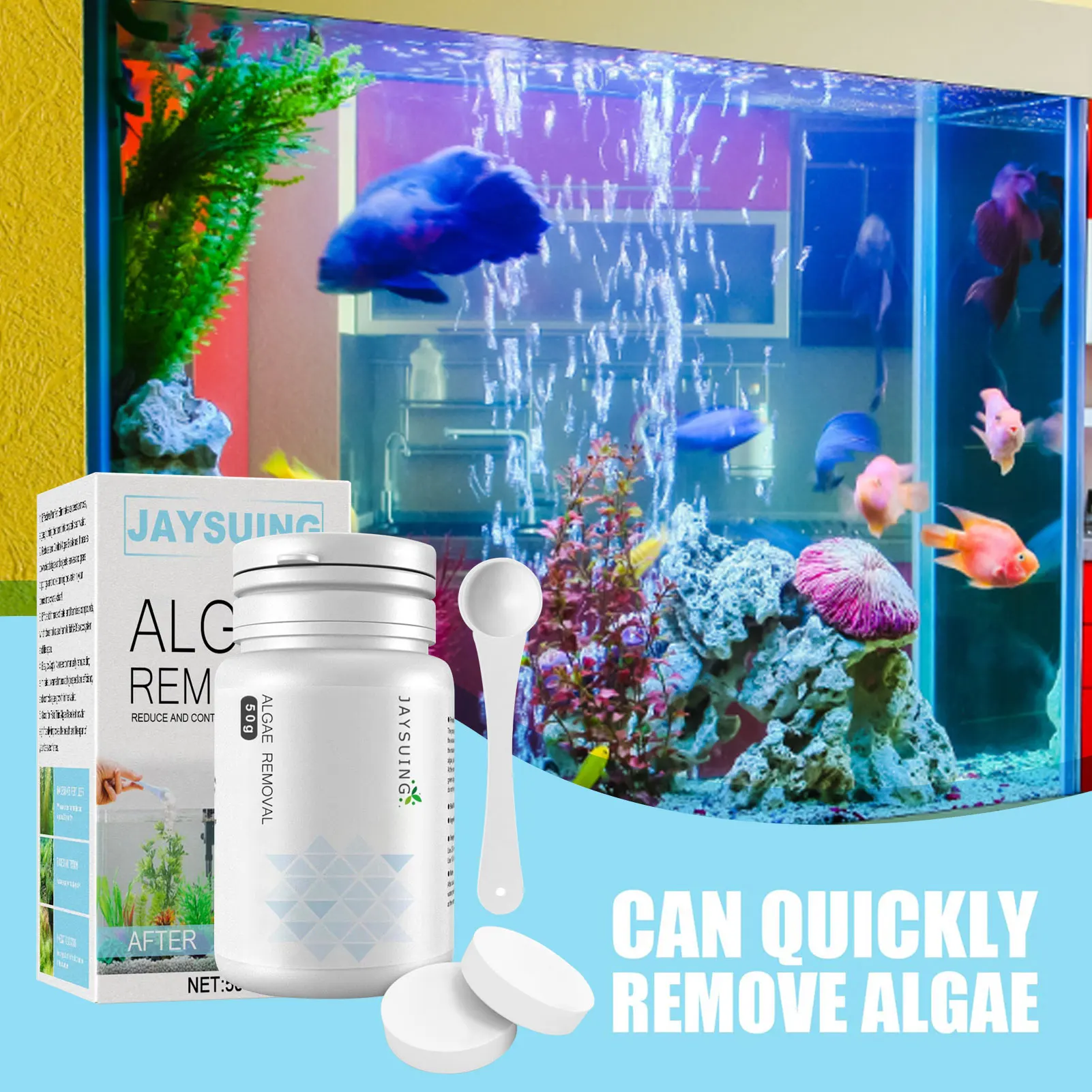 Aquarium Fish Tank Algaecide Agent Water Purifying Tools Pond Cleaning Powder High Efficient Algae Removal Purifier With Spoon