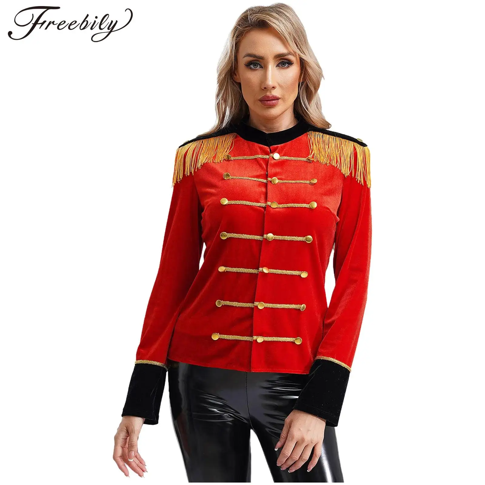 Women Halloween Circus Ringmaster Cosplay Parade Performance Costume Long Sleeve Tassel Coat for Theme Party Carnival Masquerade