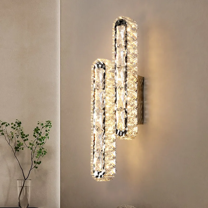 

Nordic luxury LED Crystal Wall Light Modern living room bedroom sofa TV backdrop 3 color Dimmaing 110V 220V Wall Lamp sconce