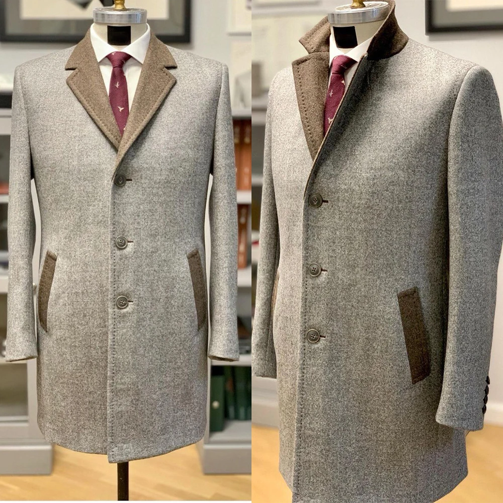 Herringbone Coat Men Suit Tailor-Made One Piece Overcoat Single Breasted Gray Warm Fashion Business Wedding Groom Prom Tailored