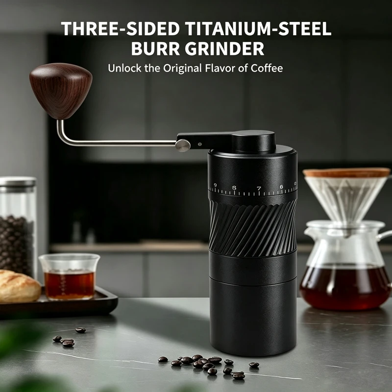New Portable Outdoor Coffee Grinder, Adjustable Hand-Crank Coffee Grinder, Steel Burrs, Home Coffee Grinder