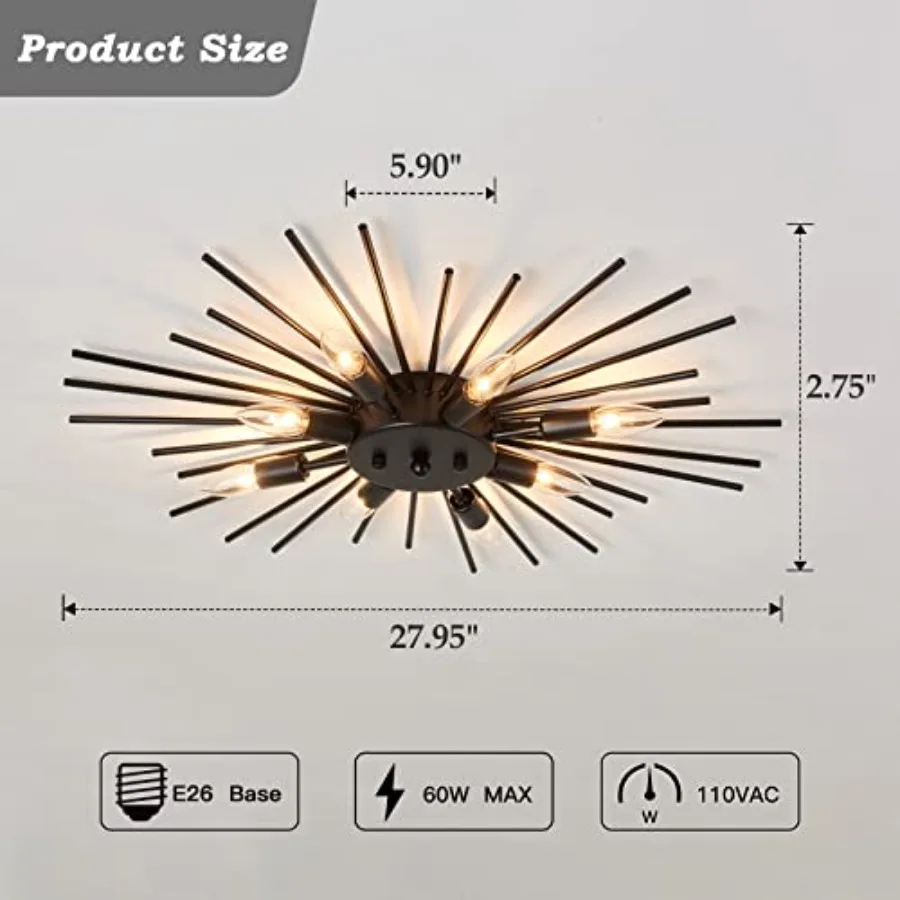 Semi Flush Mount 8 Light Ceiling Light Modern Metal Ceiling Lighting Light Fixture for Farmhouse Kitchen Dining Room Bedroom Ha view 2