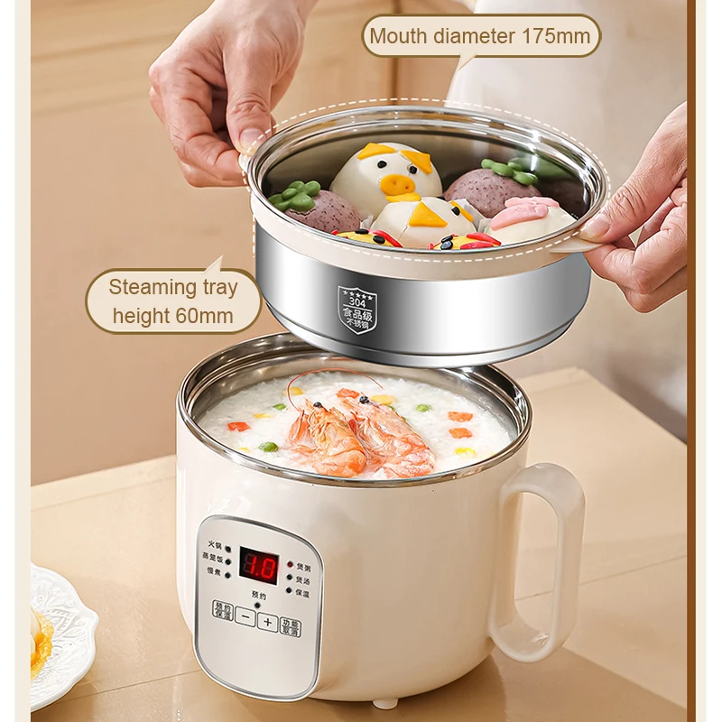 Multifunctional Low Sugar Electric Rice Cooker 2.8L Boiling Skillet Soup Stew Hot Pot Stir Frying Pan Eggs Poacher Food Steamer