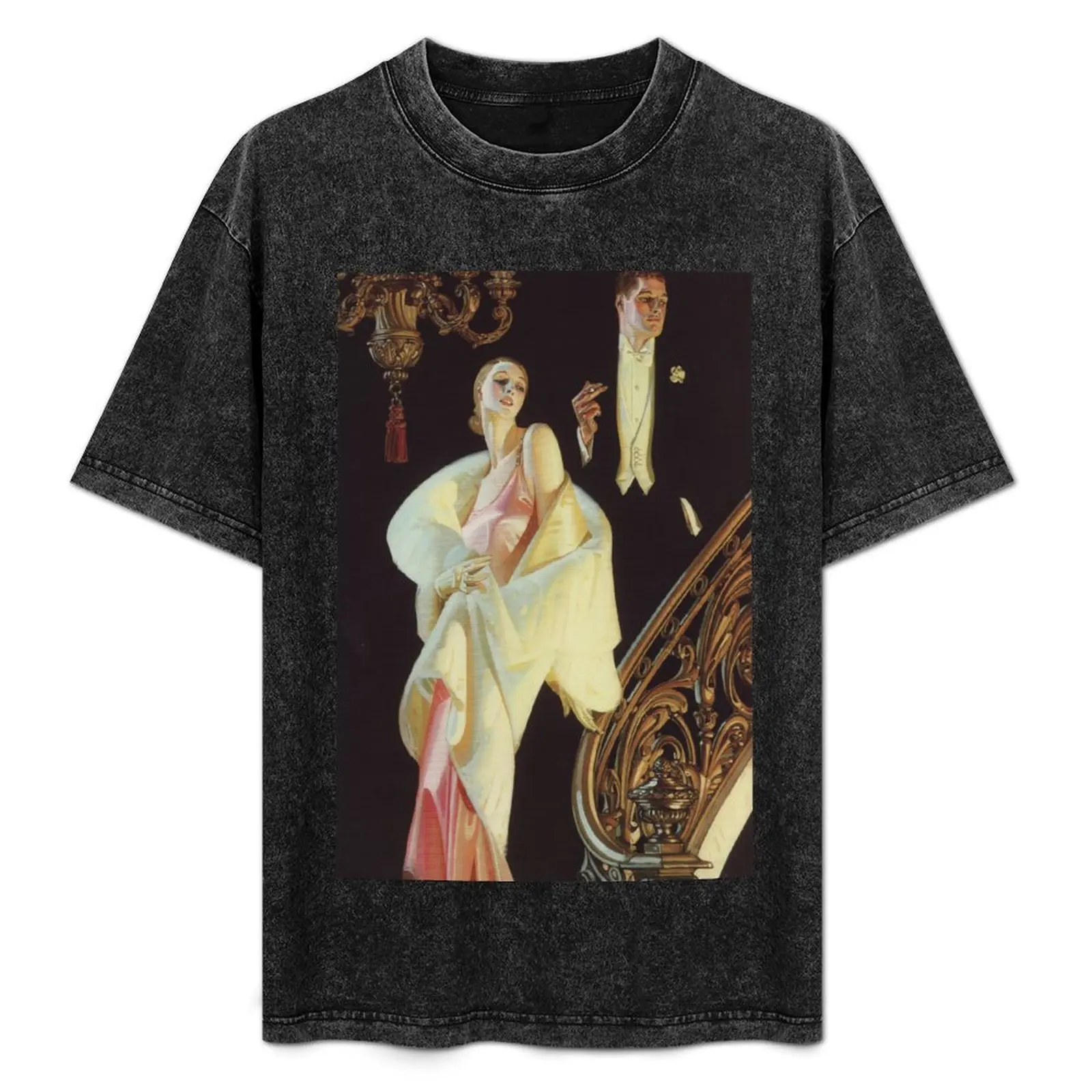 

Couple Descending Staircase by J.C. Leyendecker T-Shirt Large Size Basic Casual T-Shirt