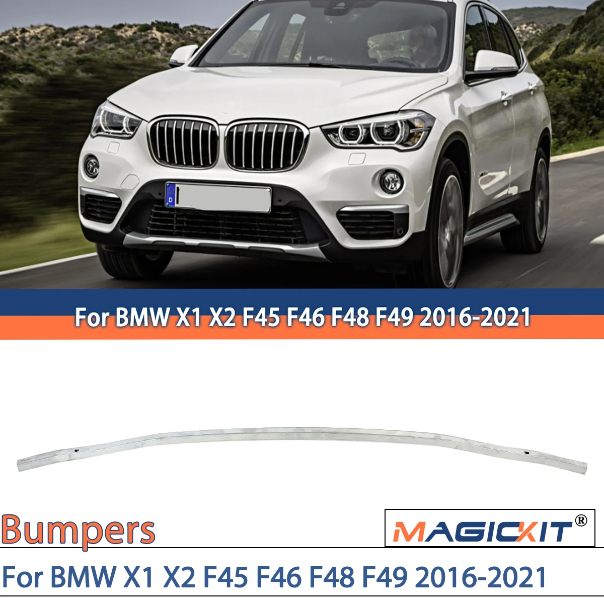 MAGICKIT Front Bumper Lower Reinforcement Bar For BMW X1 X2 F45 F46 F48 F49 2016-2021 Direct Replacement CAR Accessories