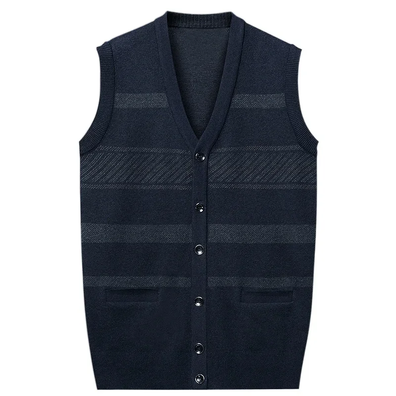 

New Autumn Men's Cardigan Vest Casual and Fashionable Knitted Sweater with Pockets for Warmth V-neck Vest