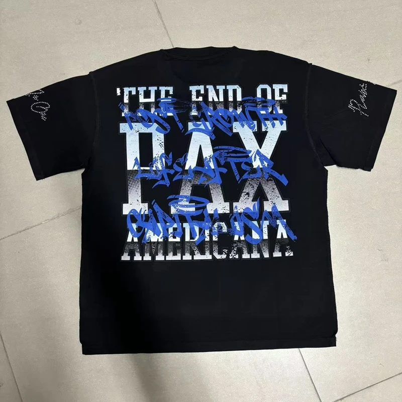 Herren Oversize T-Shirt Lustige Kleidung Strass Jesus-Weinen Grafik-Tee Streetwear Hip Hop Y2K Lässiges Kurzarm-Oberteil aus Baumwolle – Detail 6